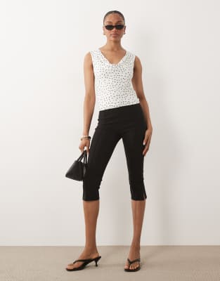 ASOS DESIGN Tall bengaline side split capri pant in black