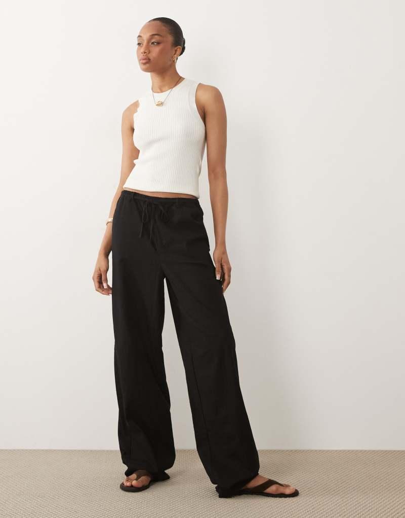 ASOS DESIGN Tall linen look pull on trousers in black