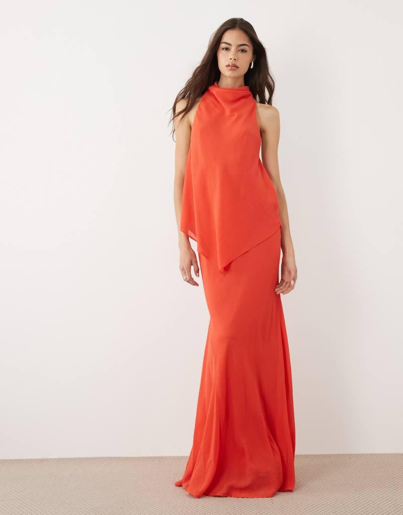 ASOS DESIGN Tall chiffon high neck double layer maxi dress in red