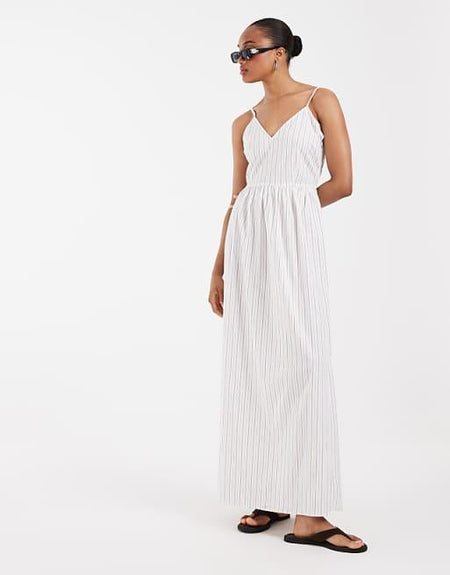 Vero Moda Tall cami midi dress in white stripe print