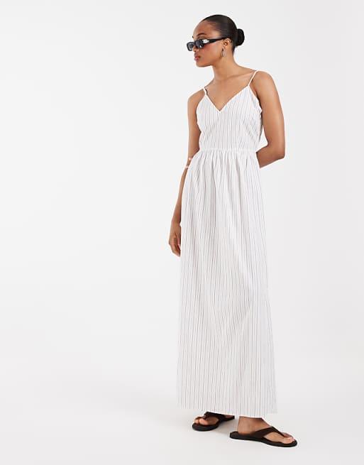 Vero Moda Tall cami midi dress in white stripe print