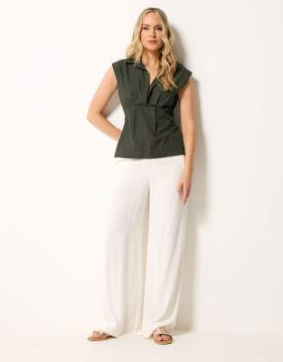 Long Tall Sally Open collar pleated shirt in green